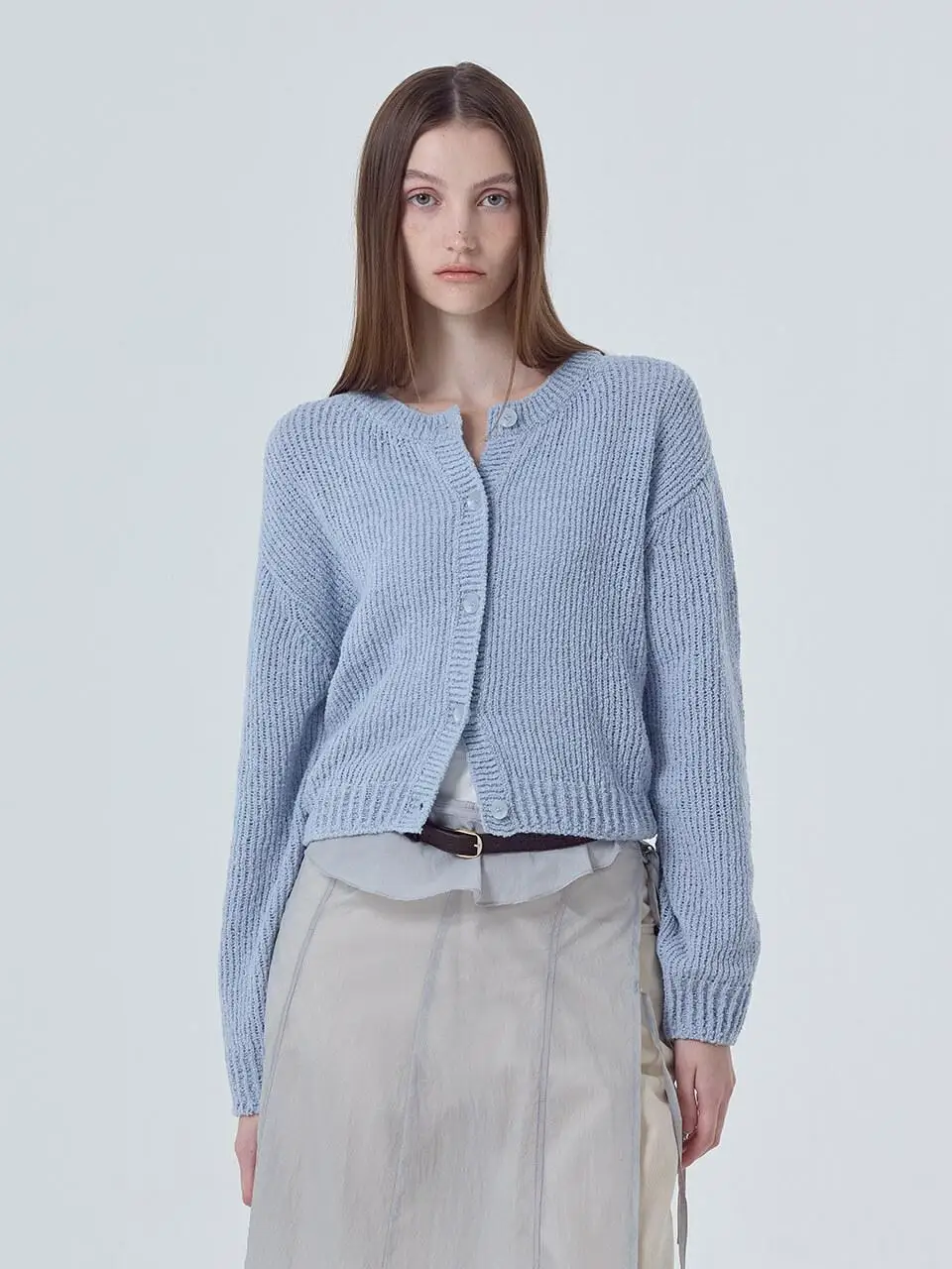 

New Arrival Western-Style Women's Solid Color Crewneck Button-Detailed Cardigan - Long-Sleeve Soft Knitted Sweater Top for Casua