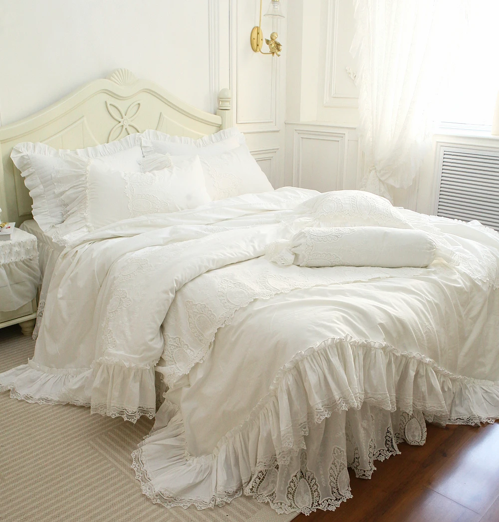 

Французский корейский стиль принцессы, тяжелая вышивка, древняя ваза с цветочным принтом, комплект постельного белья из хлопка, комплект постельного белья из 4 предметов