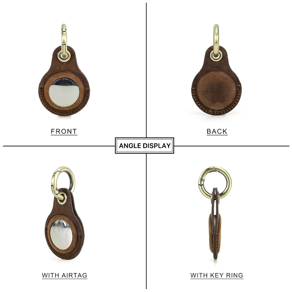 Genuine Leather Key Ring For Airtag Case Locator Tracker Anti-lost Device Keychain Holder Cover For Apple Airtag Accessories