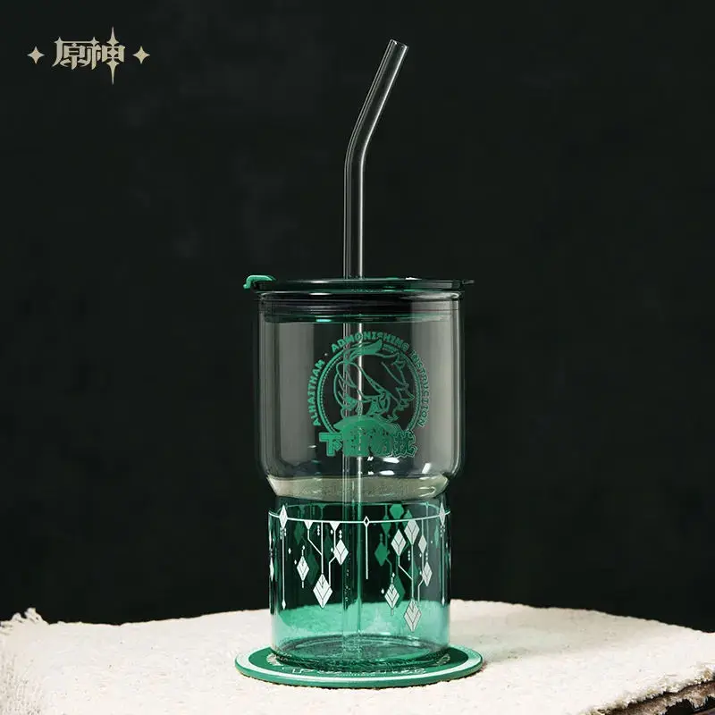 [Genuine] miHoYo Genshin Impact Alhaitham Theme Series Lided Straw Gift Box Cup Glass Water Cup Outdoor Tea Cup Anime Ornaments