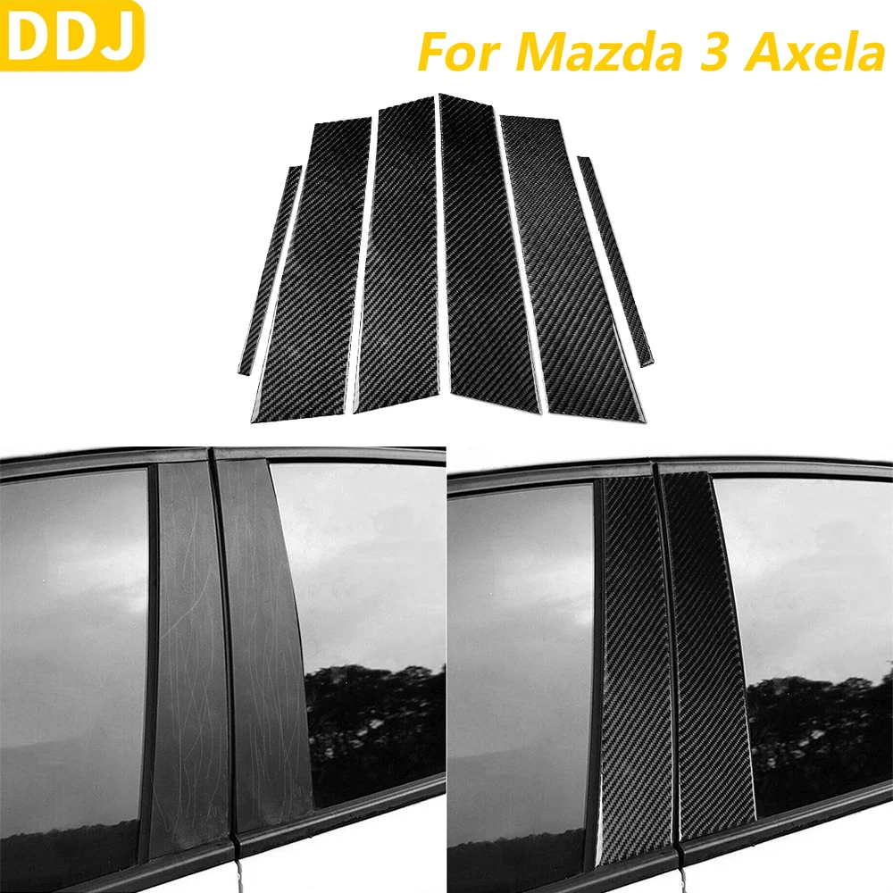 Real Soft Carbon Fiber External Door B-pillar Panel Trim Cover For Mazda 3 Axela 2019-2026 Car Interior Accessories Decoration