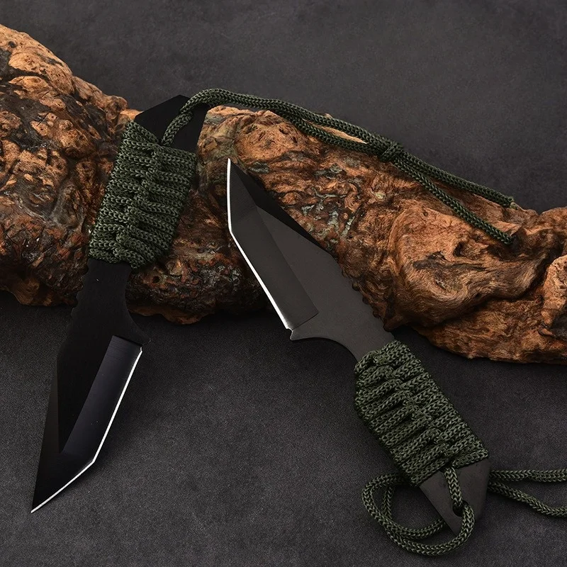 Outdoor high hardness straight knife wilderness survival camping knife jungle camouflage hunting knife