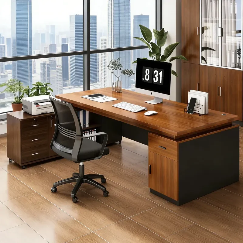 Modern Single Office Desk with Chair Set Computer Workstation Storage Drawers Executive Staff Furniture