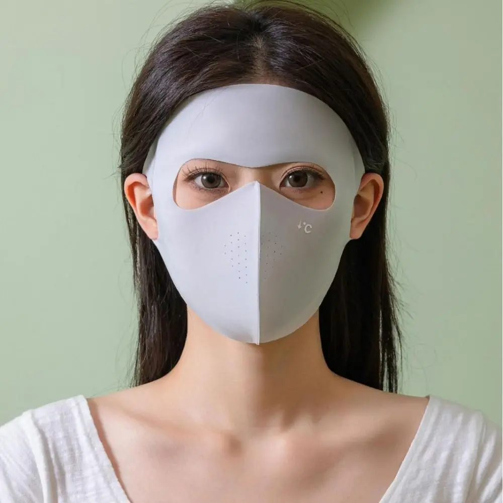 Polyester UPF50+ Sunscreen Mask Breathable Small Hole Ice Silk Face Clothing Quick Drying Pure Color UV Protection Mask Beach
