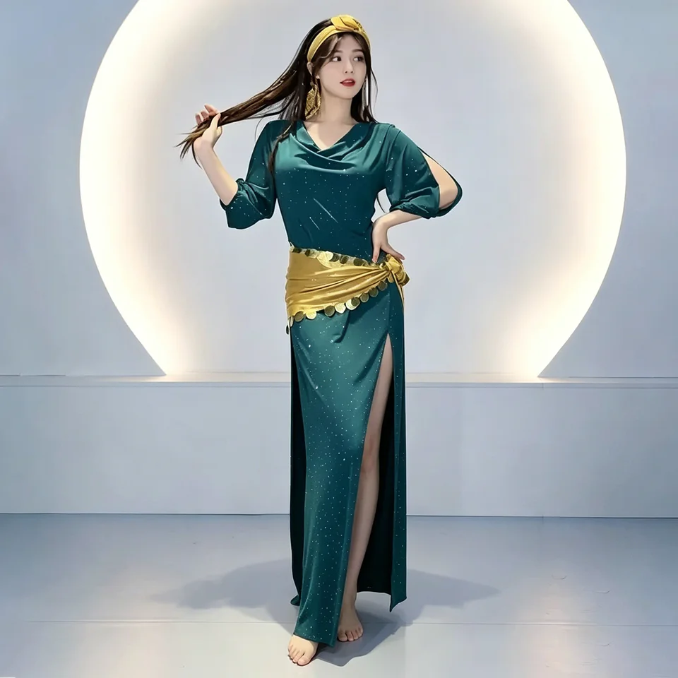 Women Belly Dance Coins Costume Baladi Saidi Dress Girls Training