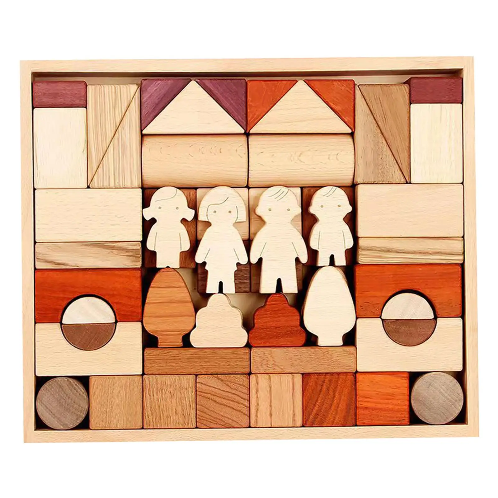 Wooden Building Blocks Set Shape Sorting Stacking Toy for Toddlers