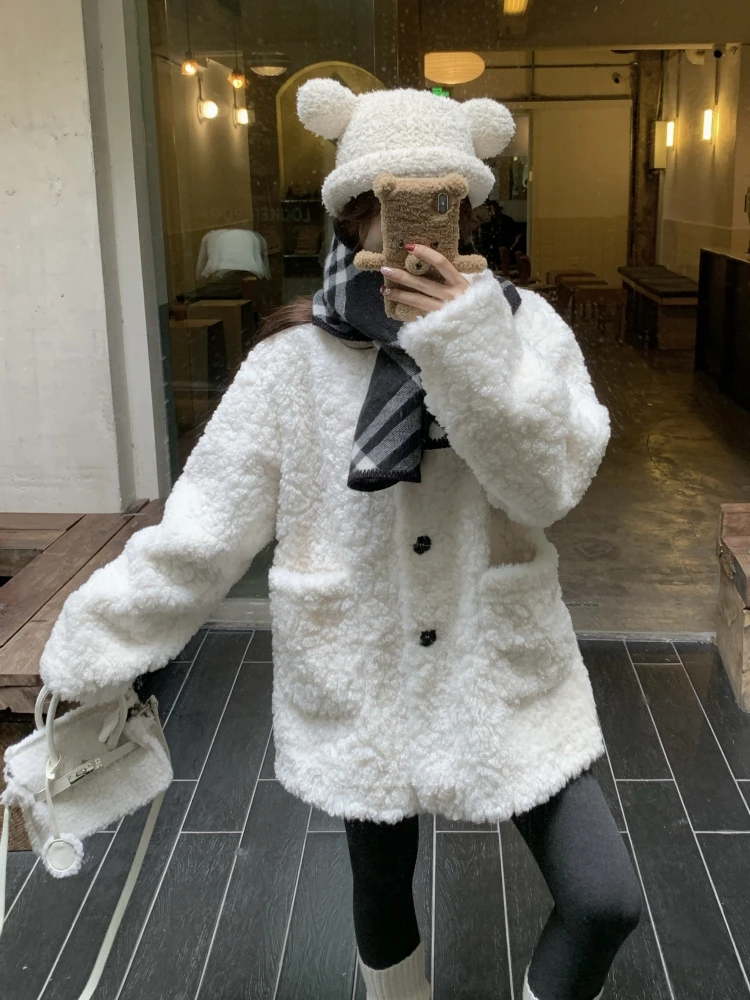 Jaqueta de lã de cordeiro mulher roupa jovem espírito design fresco jovem estética adolescente apelo foco júnior estilo moderno vibe