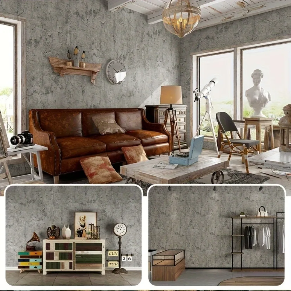 Self-Adhesive Vinyl Wallpaper 3 Meters×40cm Concrete Texture Foam Wall Panels Interior Decor Thickened Waterproof Wall Stickers