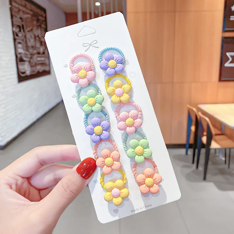 Neues 10-teiliges Set Niedliche Cartoon-Gummibänder Elastische Haarbänder Mädchen Tier-Blumen-Stirnband Haaraccessoires Süße Kinder-Ornamente – Detail 8