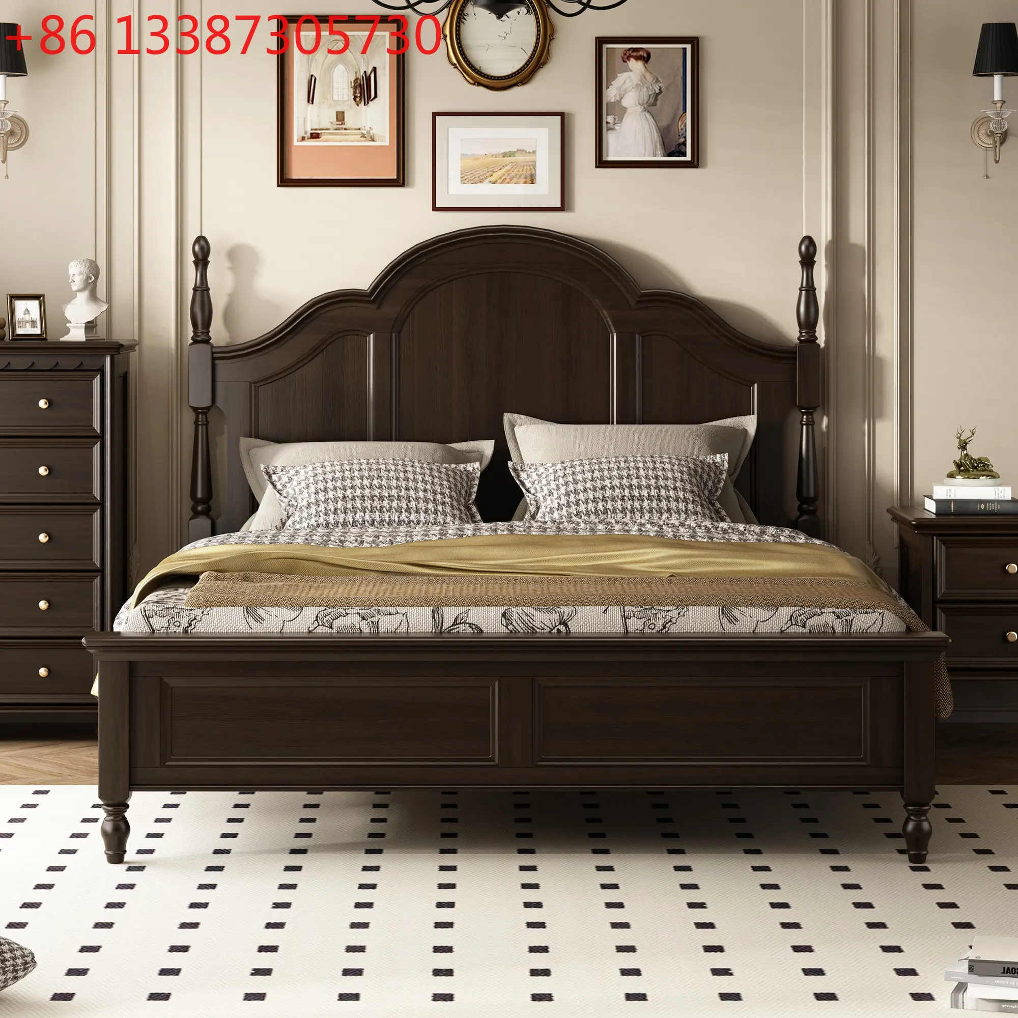 

Американская кровать из массива дерева, простая, с пневматическим подъемным механизмом, для главной спальни, свадебная кровать, мебель из орехового дерева