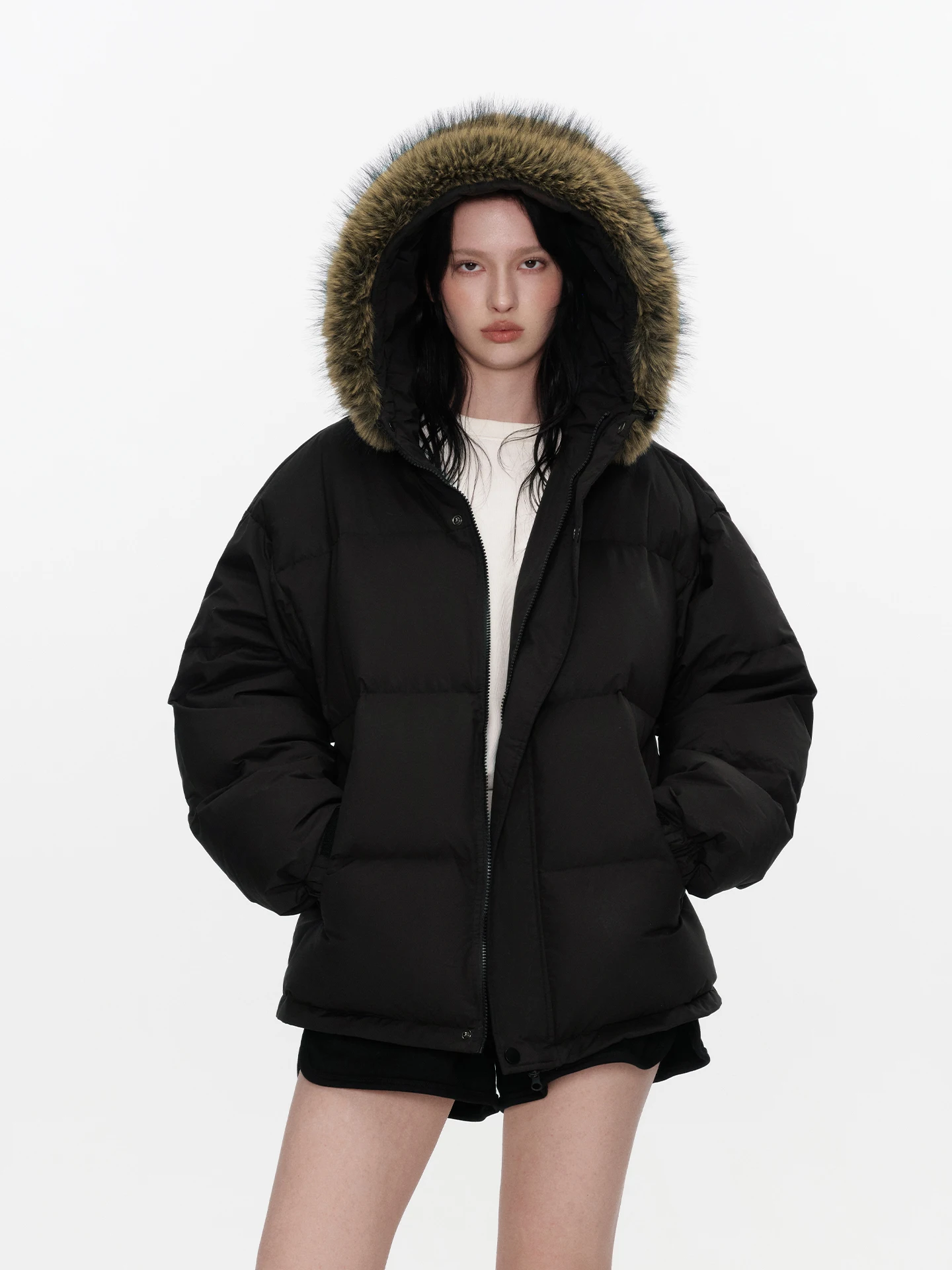 

Пуховик BGT с отстегивающимся меховым воротником и капюшоном, очень теплый, осенне-зимний, новый, 90% белый пух, женская куртка