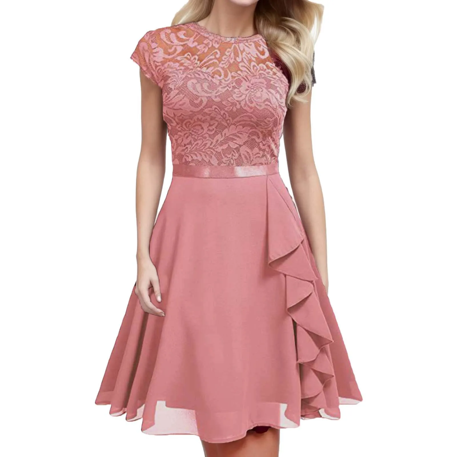 

Christmas Vintage Lace Dresses Sleeveless Sexy Pink Party A-Line Chiffon Dresses Elegant Women Midi Vestidos Robe Femme