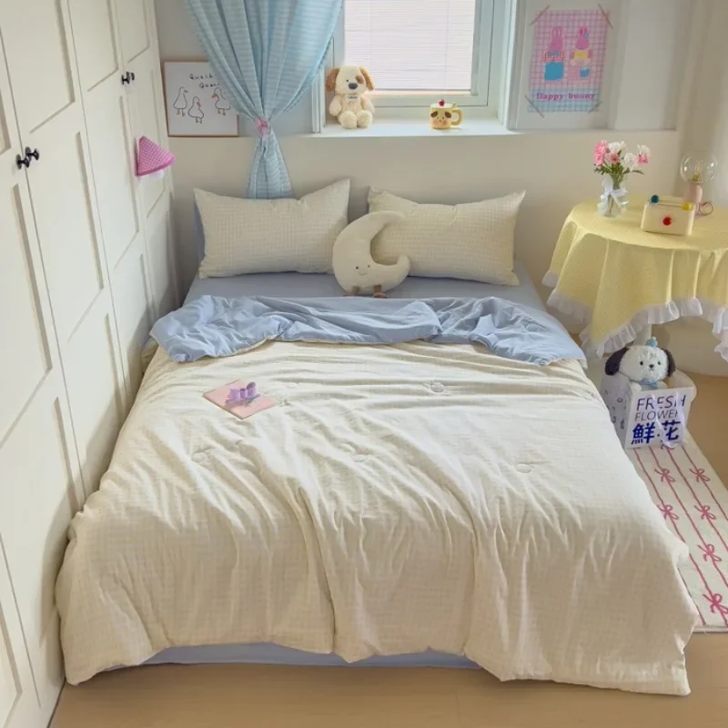 

20025 new cloud cotton washed wrinkled yarn printed summer quilt three-piece single summer cool quilt air conditioner quilt