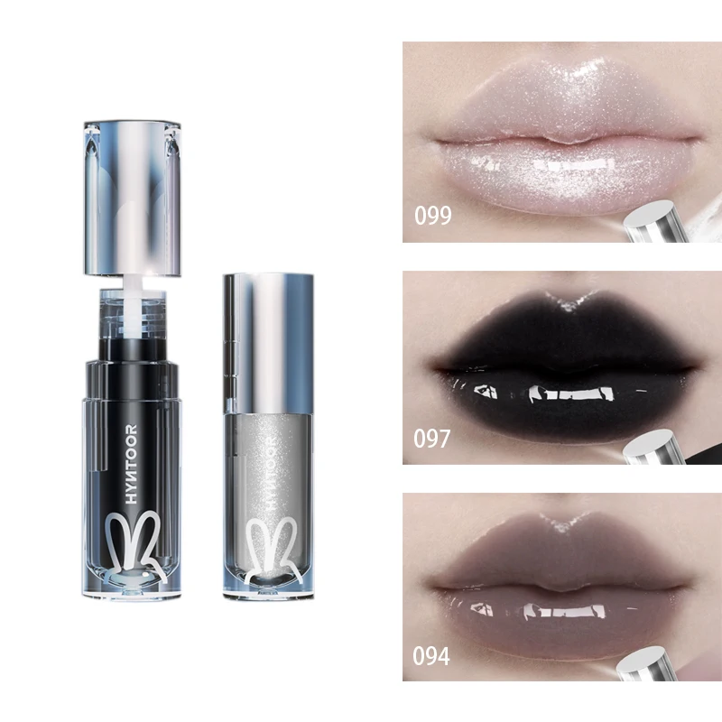 HYNTOOR ملمع الشفاه مرآة القوطية الأسود الفضي ترطيب فلاش لامع أحمر الشفاه هالوين مستقبلية الشفاه تينت ماكياج
