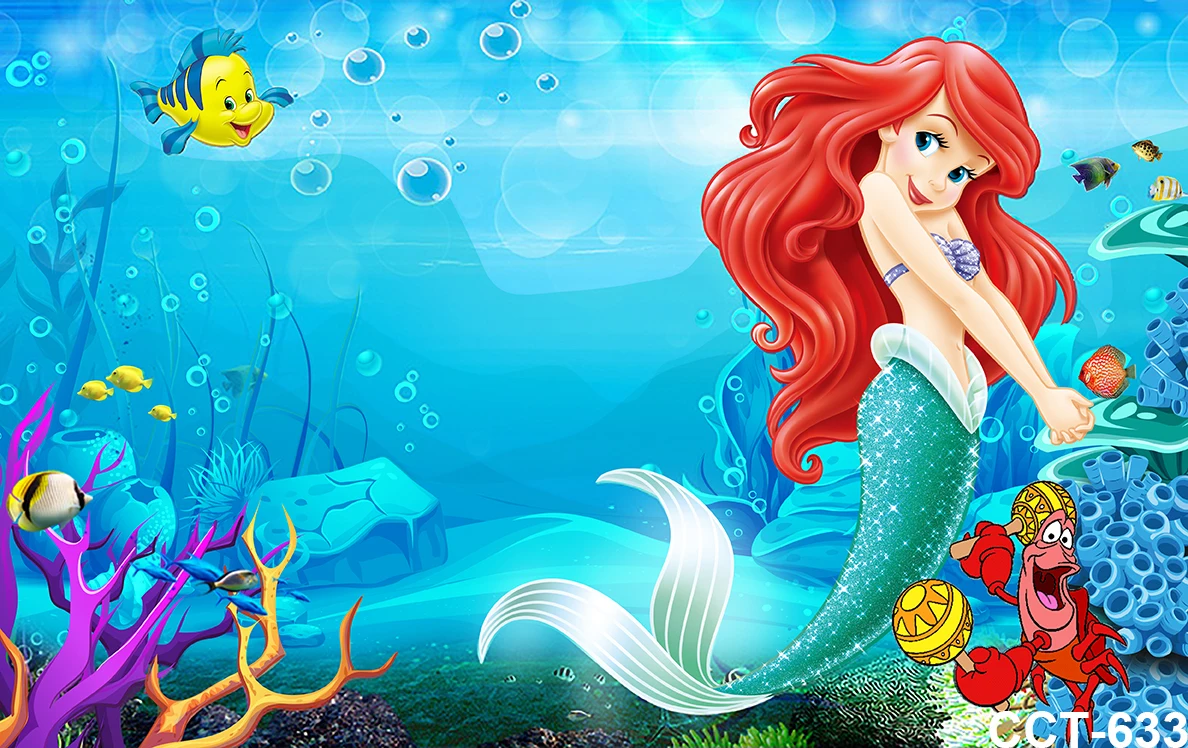 Disney Little Mermaid Ariel Princess Backdrop Girls Birthday Party Decoration Mermaid Background Photography Photo Studio Props