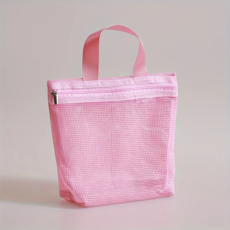 1Portable Mesh Storage Bag for Handbags, Hollow-Out Design for Bathing, Draining, Toiletry, Travel, Swimming, Makeup,