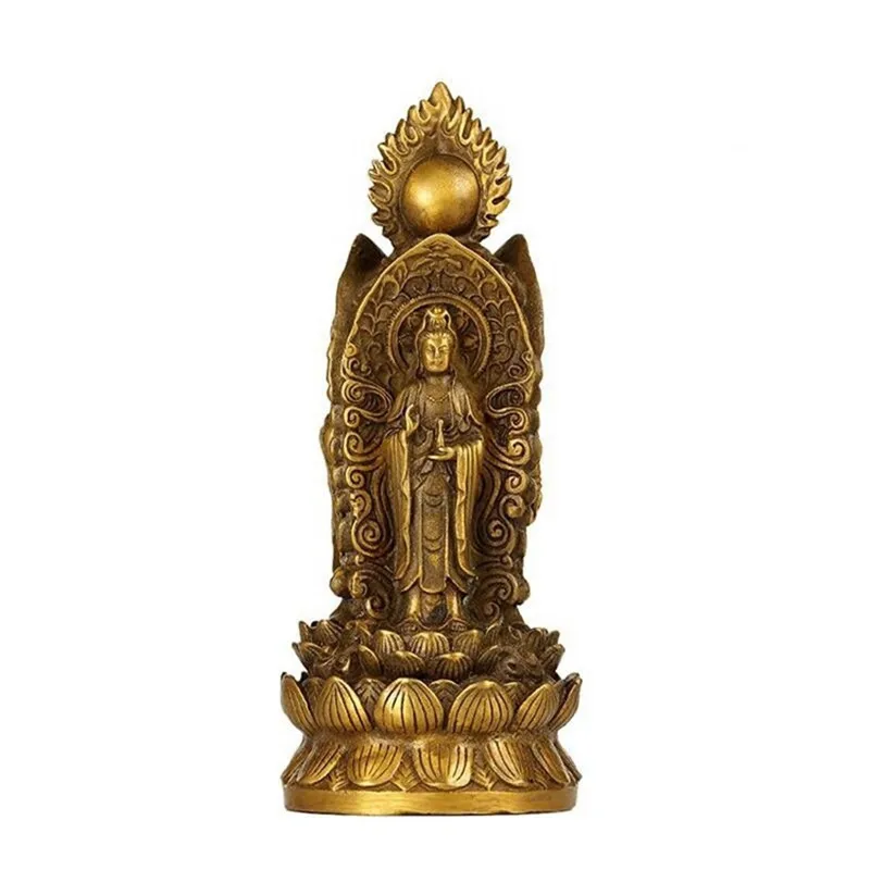 Golden three-sided Buddha statue Buddha hall statue decorative figure statue copper Sakyamuni Buddha statue Guanyin statue craft