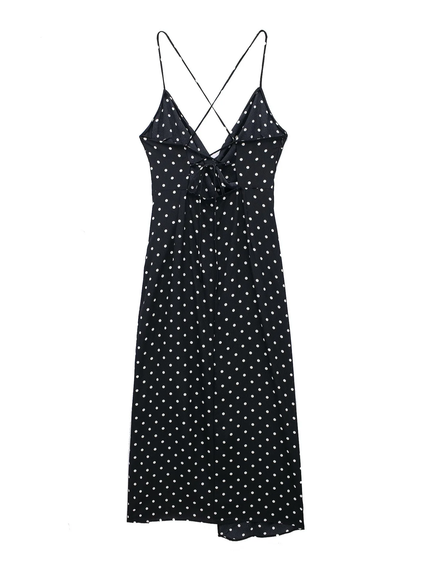 

Europe and The United States in The Summer of 2024 New Women's Black V-neck Polka-dot Print Fashion Dress.