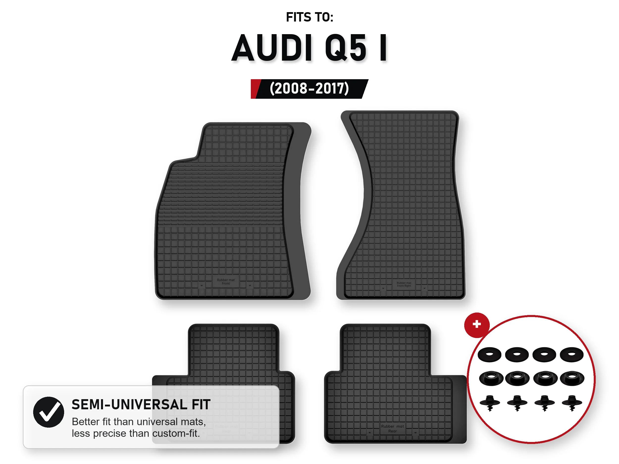 Rubberen matten, dienbladtype voor: Audi Q5 I 2008-2017 SUV 4 stuks Ze Stoperami