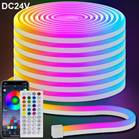 Rgb Led Neon Strips Waterproof Outdoor 15M 20M 5M 10M 30M Flexible Neon Rope Lights 24V Led Tape Ribbon Tube With Eu Us Adapters