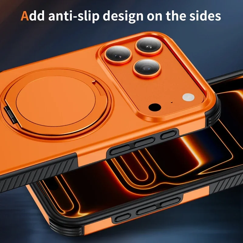 For Magsafe Case For iPhone 18Pro 15 14 13 12 16 17 18 Pro Max 16e Magnetic Wireless Charging Ring Stand Anti-slip Bumper Cover