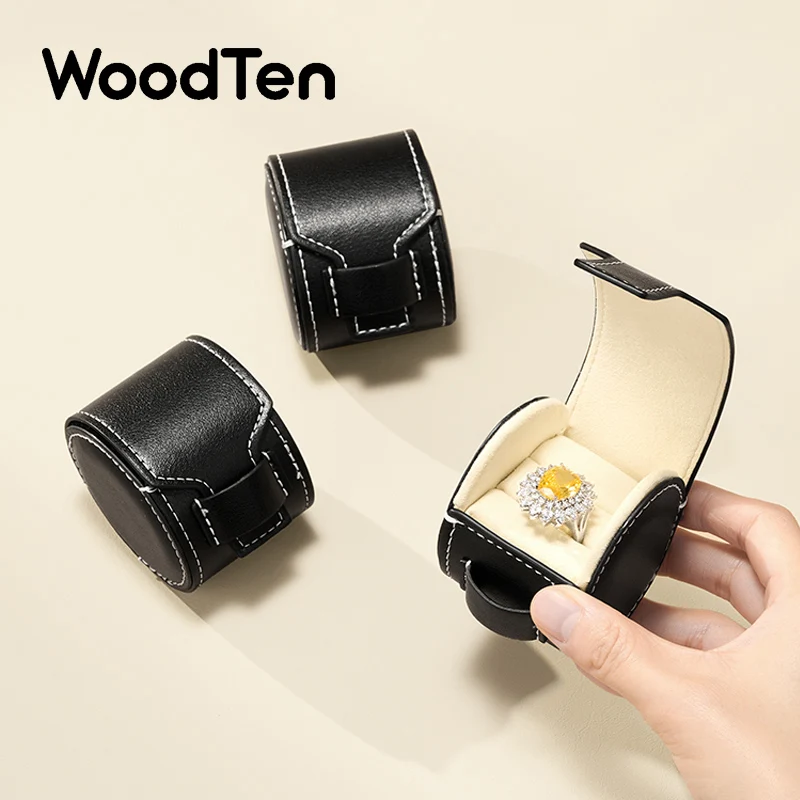 

WoodTen Leather Ring Bag Jewelry Organizer Mini Ring Bag Portable Travel Jewelry Storage Box Ring Box for Engagement Proposal
