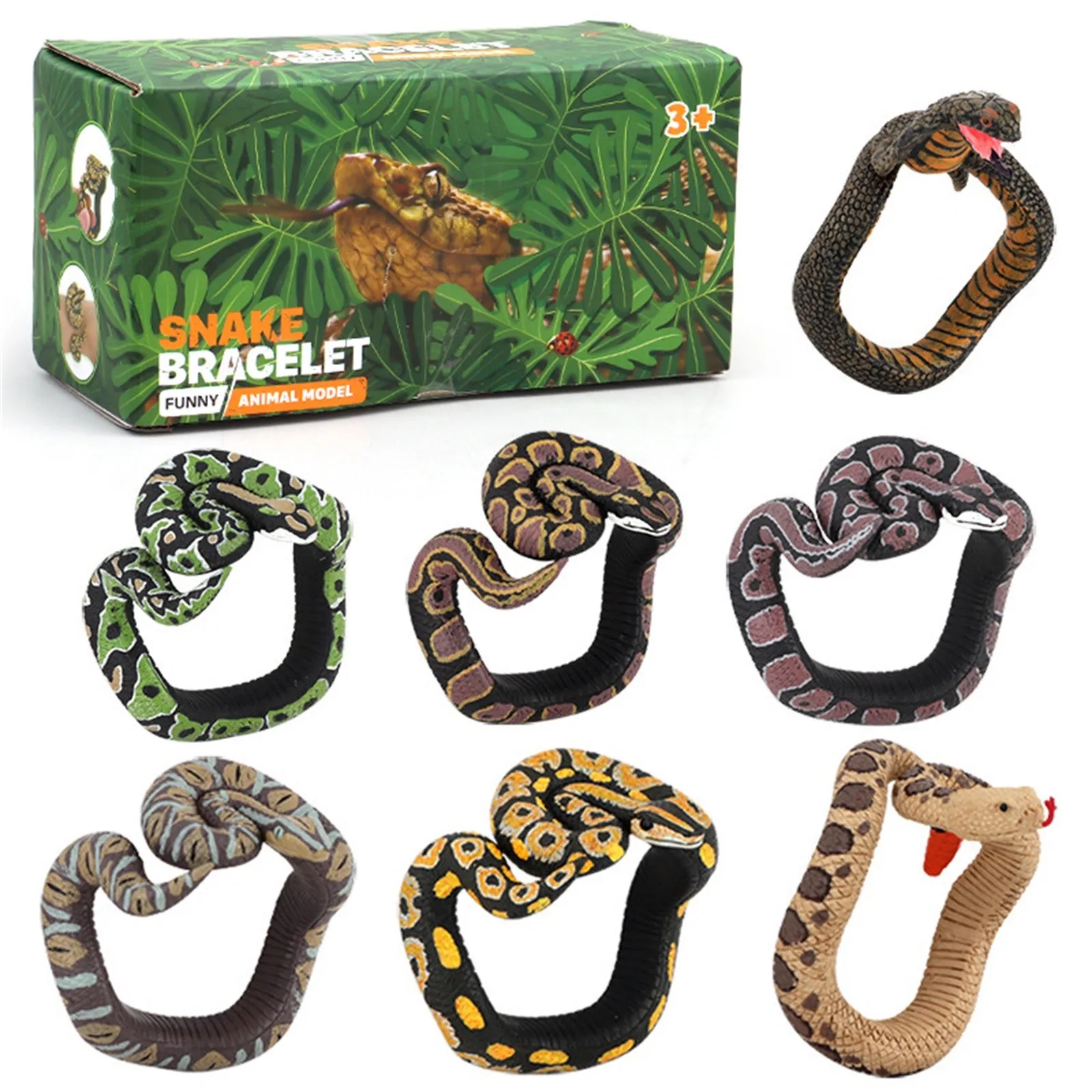 7pieces Toy Snake Bracelet Pvc Simulation Snake Wrist Band Fake Snake Wristband Prank Toys Scary Mischievous Toys Gift Items