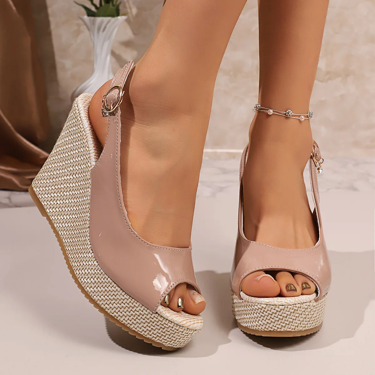 

Women's Summer 2026 High Heel Wedge Sandals with Fish Mouth Buckle Fashionable And Stylish Footwear for Ladies