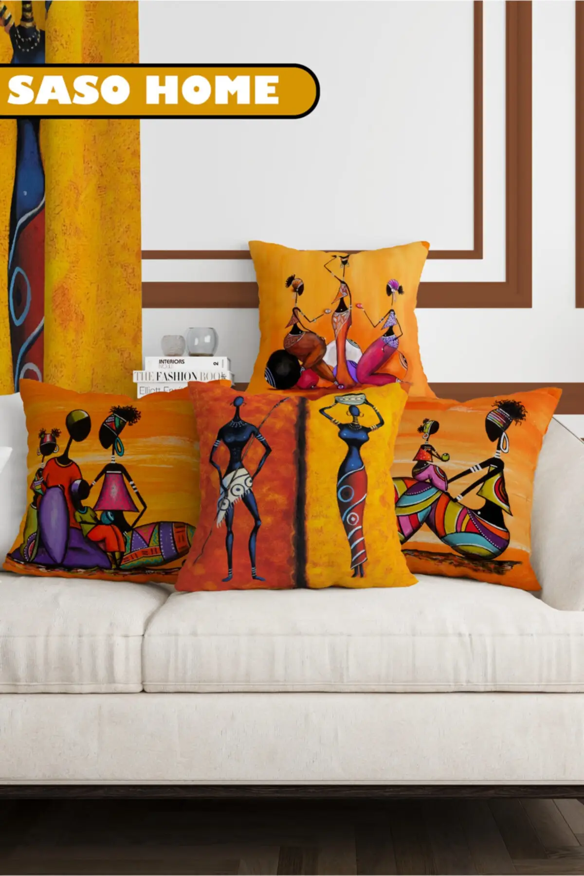 African Ethnic Figured Modern Design 4 Piece Decorative Pillow Cover (Ultra Quality Velvet Fabric)