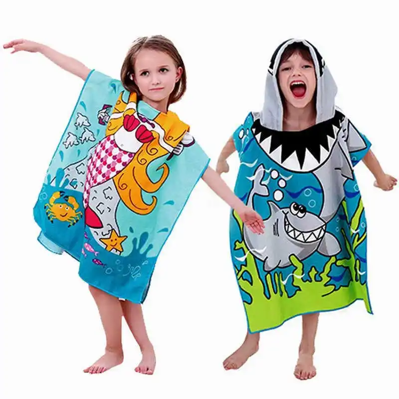 Baby Hooded Bath Towel Poncho Children Kids Bathrobe Towels Bath Robe Quick Dry Absorbent Microfiber Travel Sports Beach Towel