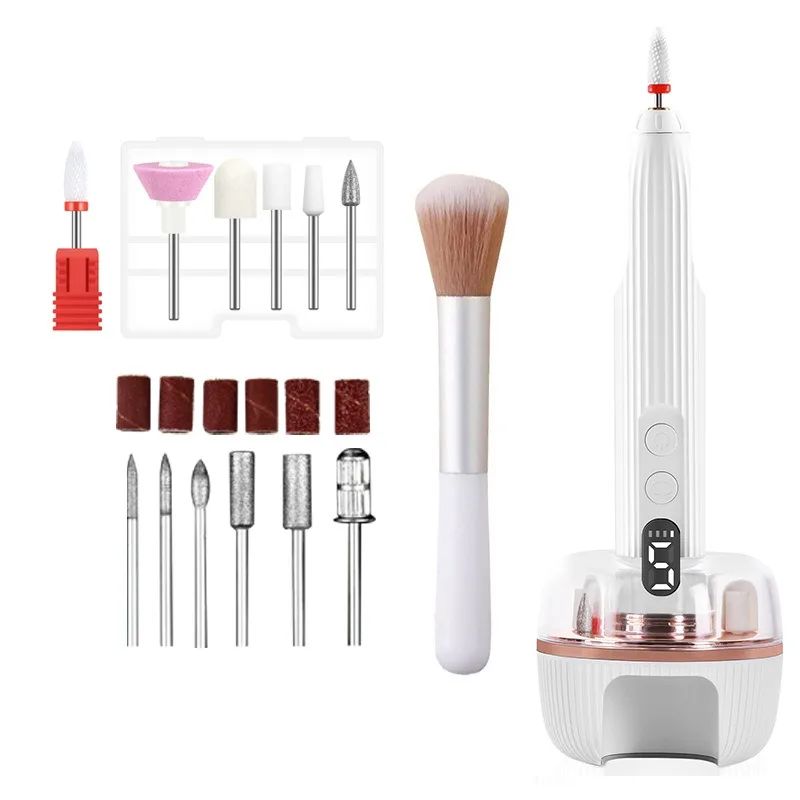 

3 in 1 Electric Nail Polisher Professional Nails Grinding Polishing Dead Skin Removal with 5 Speeds UV Purple Baking Lamp