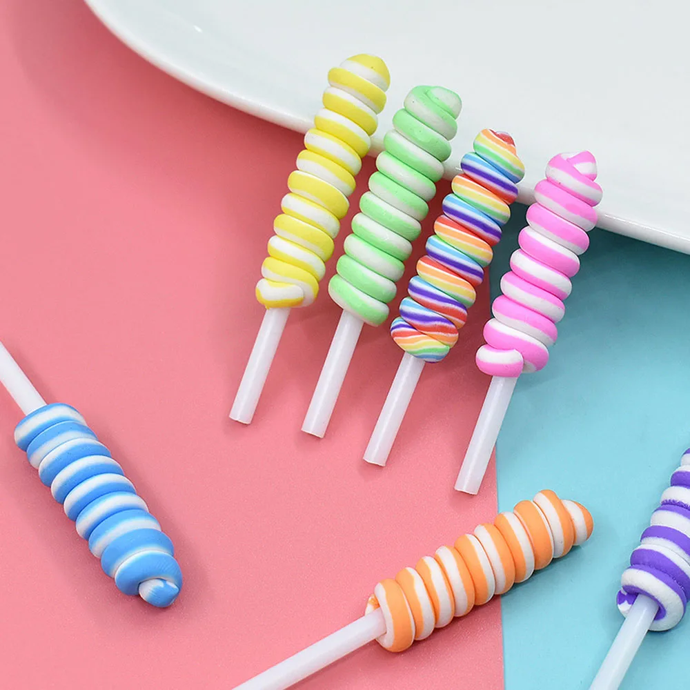 10 Stks/zak Candy Lollipop Nail Art Decoraties 3D Kawaii Manicure 9*50Mm Slime Diy Polymeer Klei Accessoires 9 kleuren Nagel Charmes