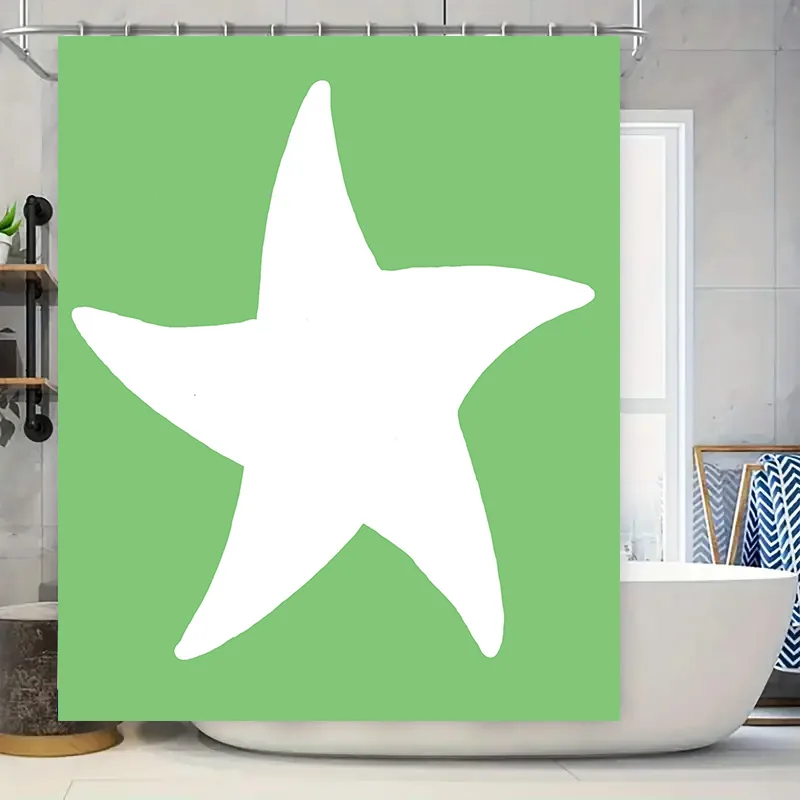 

Green Bath Shower Curtain with White Starfish Pattern for Bathroom Decoration Waterproof Fabric Home Linen Decorative Hanging Ro