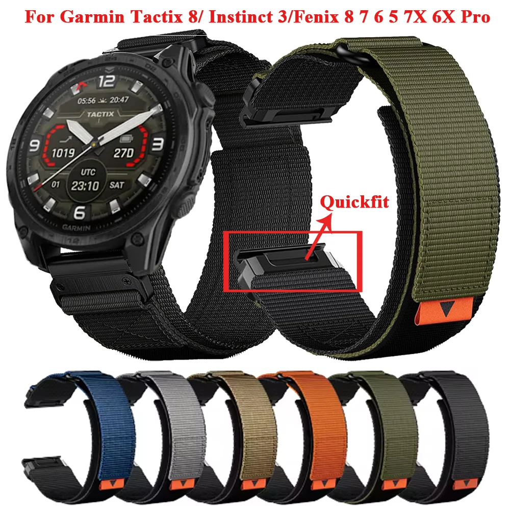 22mm 26mm Nylon Strap For Garmin Tactix 8/Instinct 3 E/Fenix 8 7X 7 6 6X Pro 5 5X Plus EasyFit Replacement Accessories Watchband