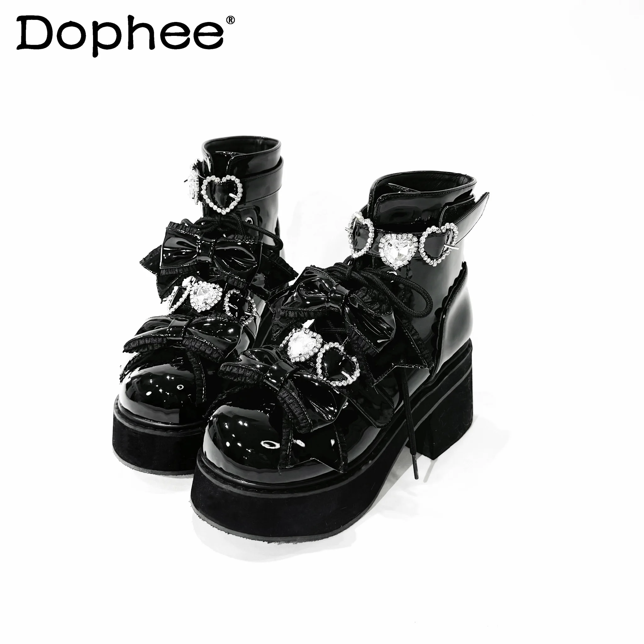 

Original Japanese Mine Mass-produced Black Platform Shoes Short Boots Autumn 2025 Girl's Sweet Cute Bow Lace Lolita High Heels