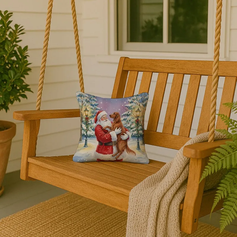 Adorável almofada decorativa de Papai Noel Irish Setter – Almofada de destaque interna e externa de 14 x 14 polegadas para sofá-cama e pátio