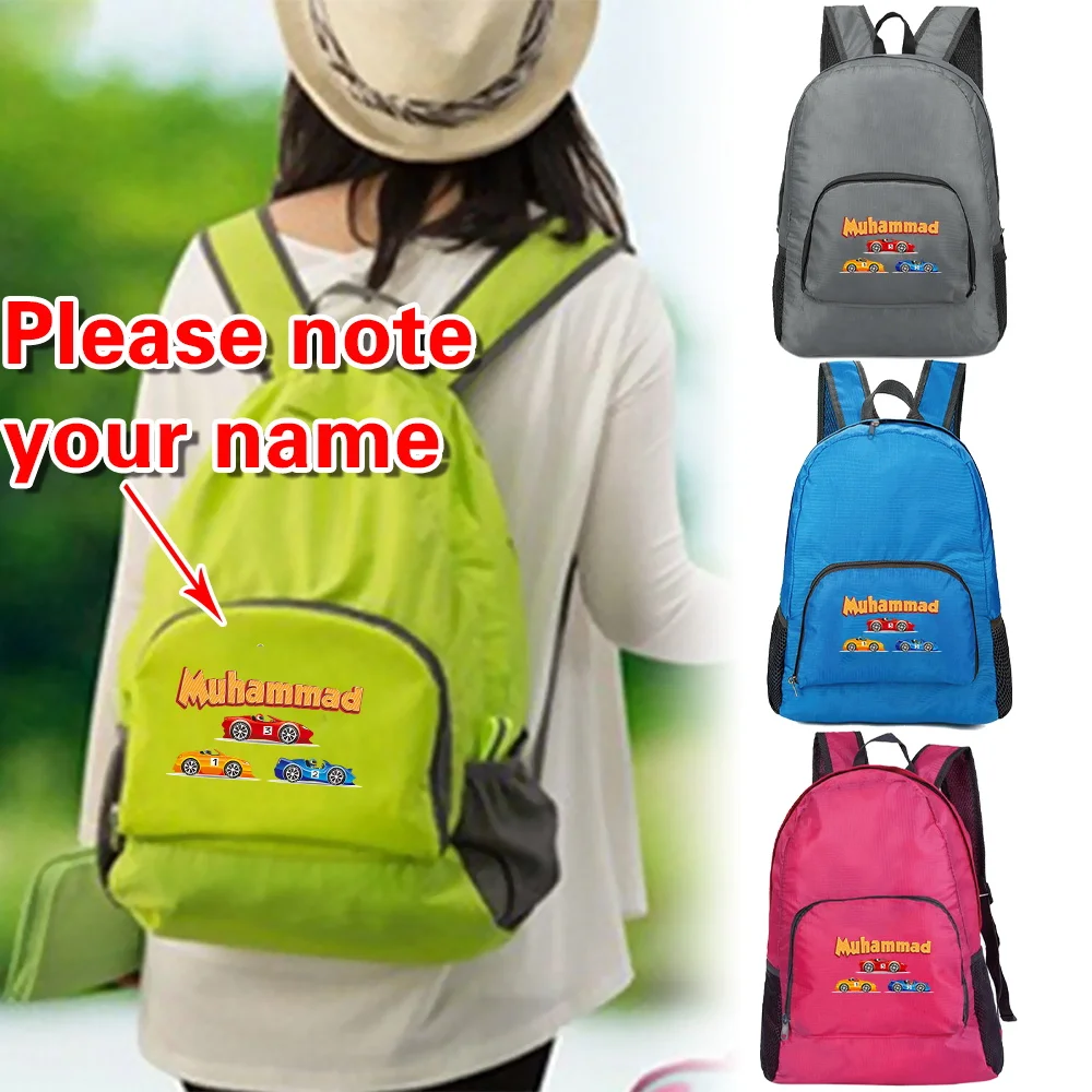 Customized Name Folding Backpack Large Capacity Travel Climbing Bag Hiking Sports Zipper Bags Camping Storage Casual Knapsack