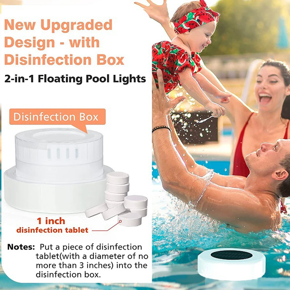 Solar Powered Chlorine Floating Water Cleaner with Colorful Light Pool Floating Chlorinator IP68 Waterproof for Pool Hot Tub