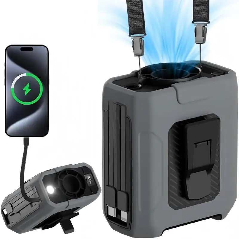 2025 مروحة ذكية محمولة قابلة لإعادة الشحن مع ضوء LED، وقت تشغيل 35 ساعة، 5 سرعات 16000 دورة في الدقيقة مروحة خصر شخصية للتبريد التوربيني، Weara