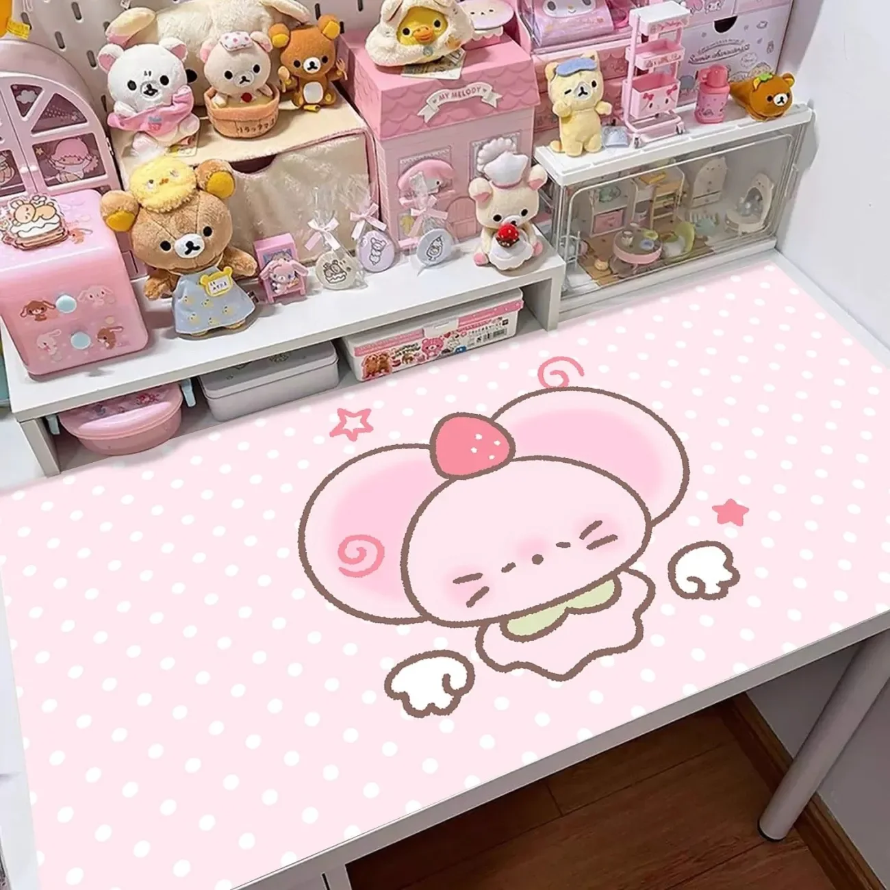 Leather Desk Pad Protector Anime Polka Dots Pink Blue Love Mouse Pad Office Desk Mat Waterproof Non-Slip PU Desk Blotter Pad