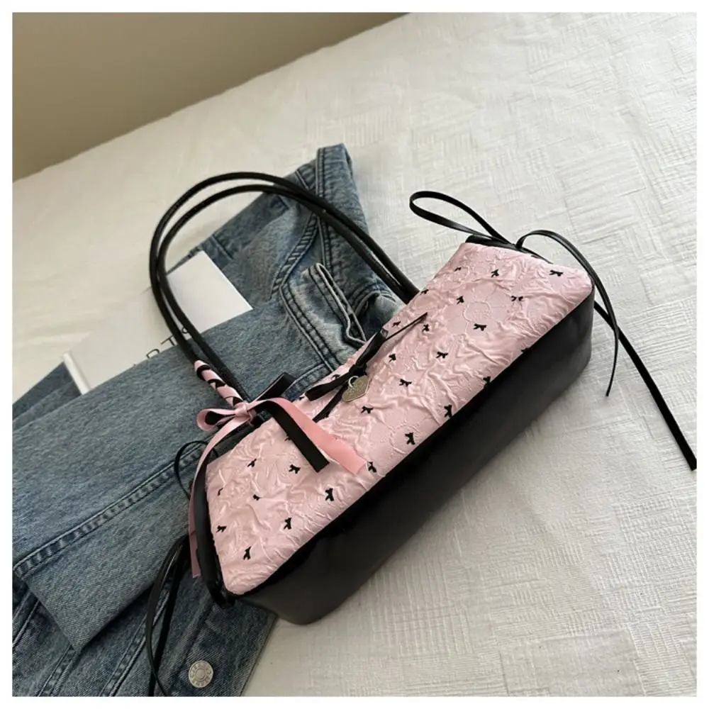 

Korean Bow Decoration Women's Handbag Niche Style PU Material Square Bag Zipper Closure Shoulder Bag Fashion Occasion