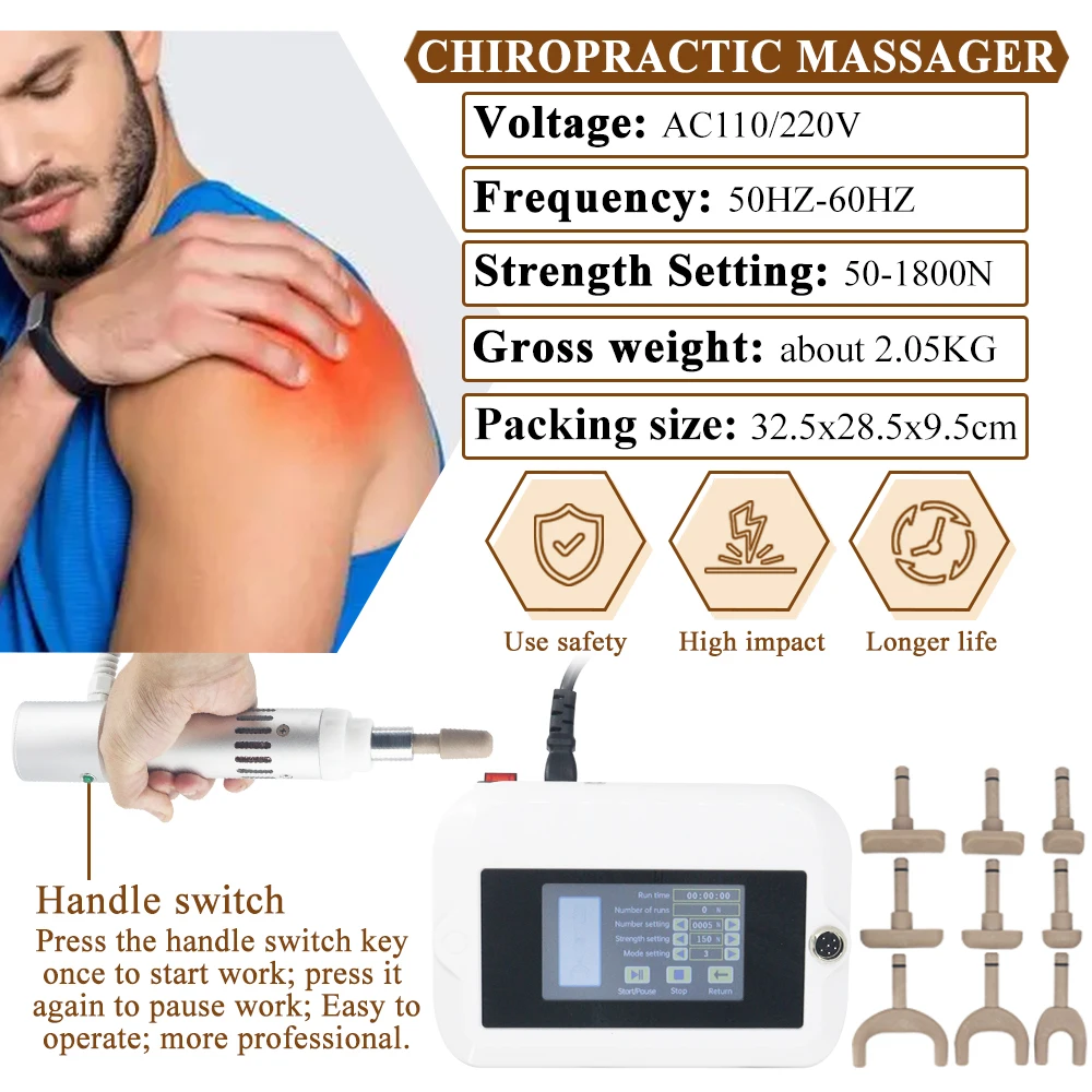 Chiropractic Adjustment Tool Spinal Correction Gun 10 Heads Adjustable Strength Treatment Spine 1800N New Touch Screen Massager