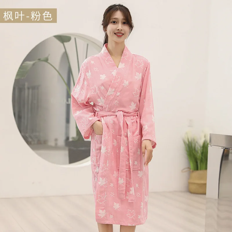 Autumn New 100% Cotton Water Uptake Nightgown Sexy Kimono Bathrobe Women\'s Sleepwear Gauze Sleepshirts Female Spa Hotel Robe