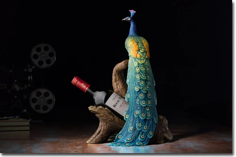 TOP GOOD  # home office best Decoration 3D bird peafowl Peacock red Wine rack brass statue