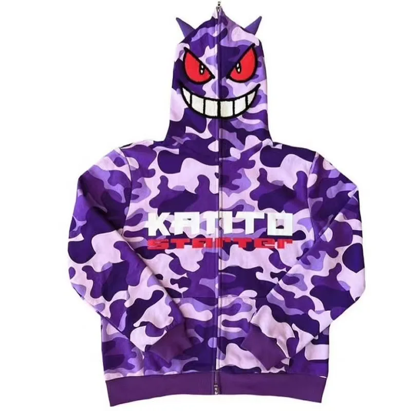 Pokemon Demon Gengar Hoodies Jacket Vintage Zip Up Oversized Sweatshirt Girls Boys Gothic Harajuku Alt Clothes Y2k Streetwear