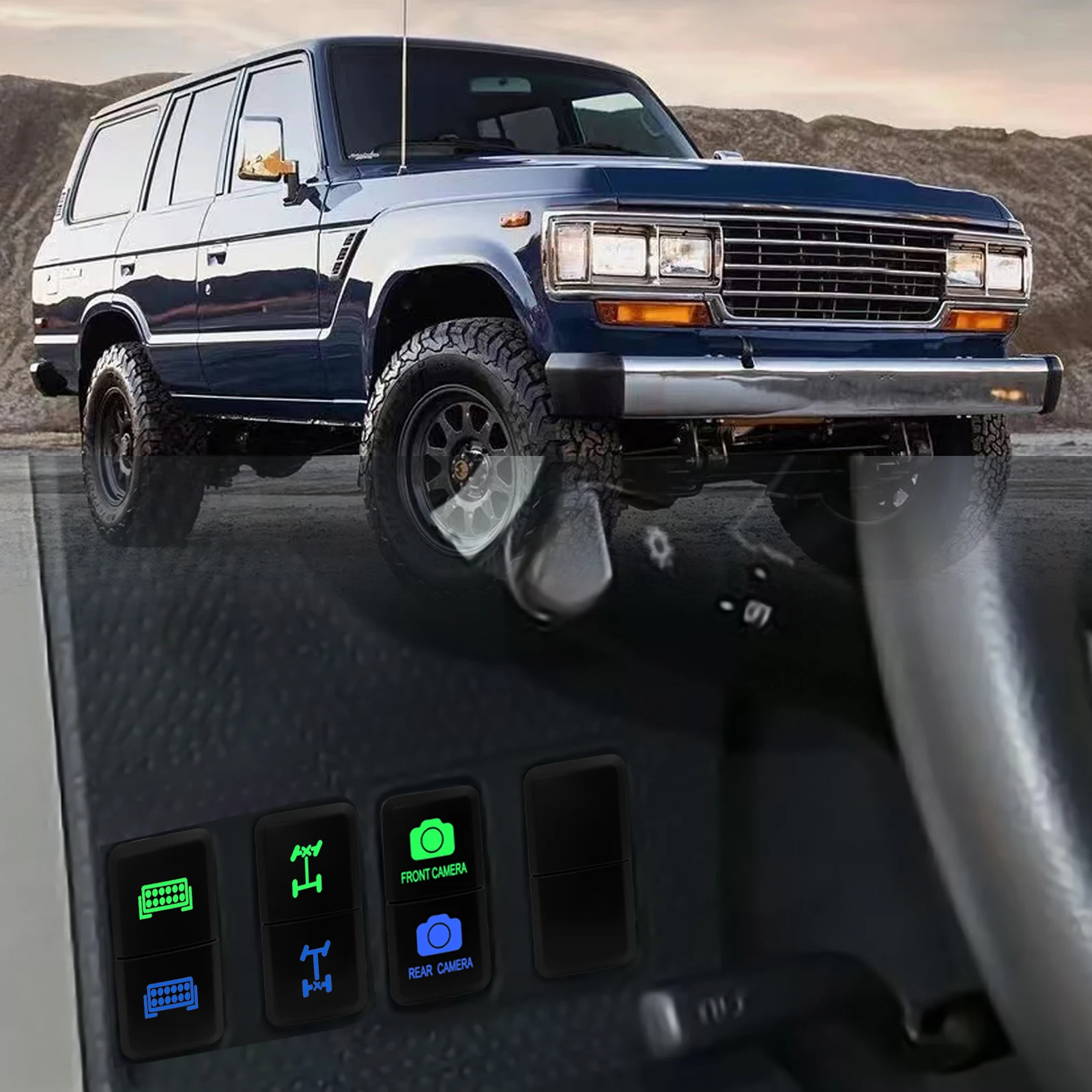 12V Dual Push Button Switch Green/Blue LED Light for FJ Cruiser Toyota Hilux Vigo 4Runner Prado RAV4 Bus Campers Car Accessories