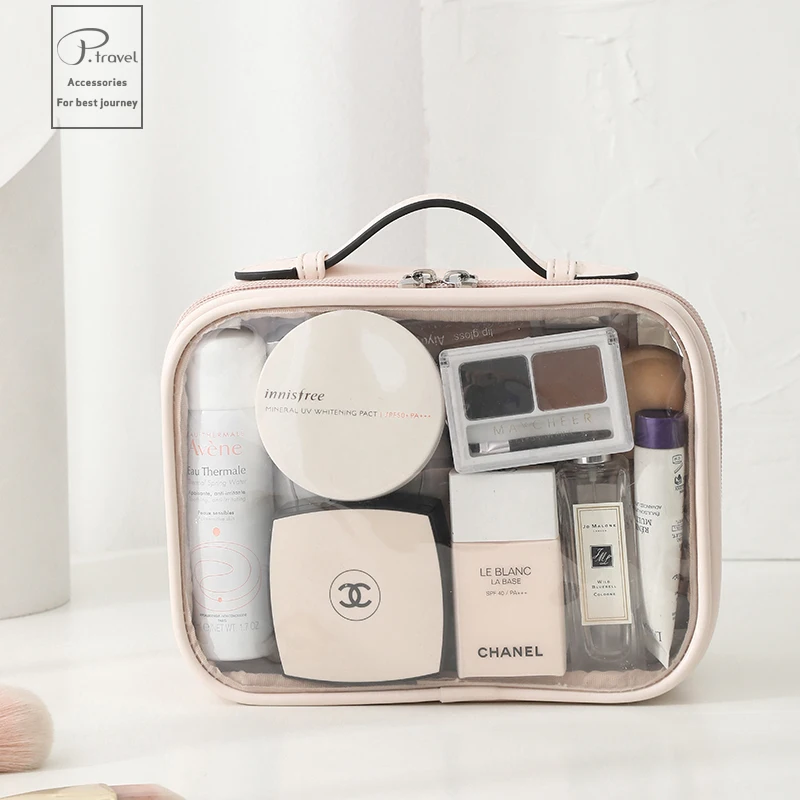 Bolsa de maquillaje impermeable para mujer, estuches de aseo de gran capacidad, neceser de viaje transparente, caja de almacenamiento de maquillaje portátil