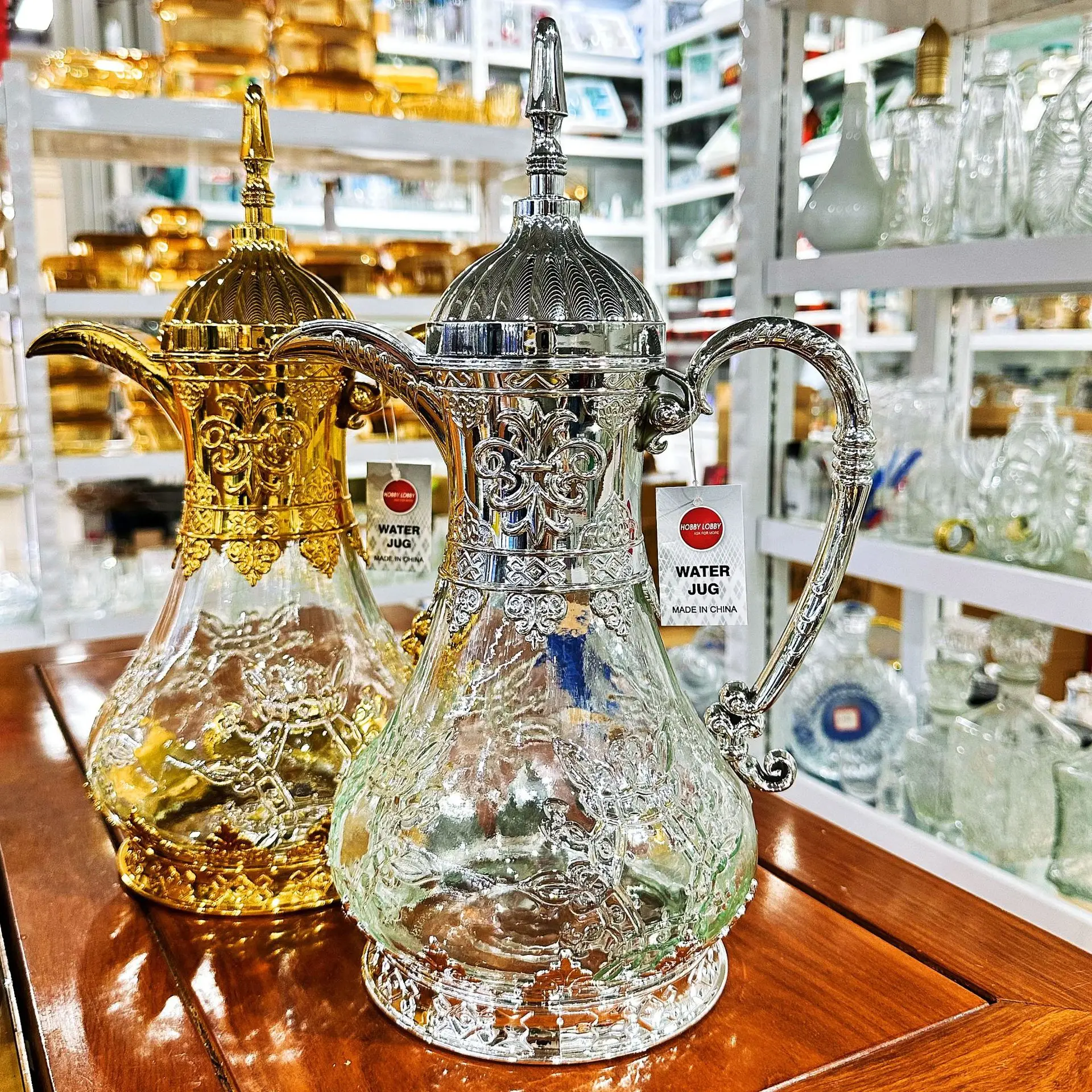 East Arab Style Portable Cold 1.6L Large Capacity Fruit Juice Drink Glass Kettle Coffee Pot Glass Jug