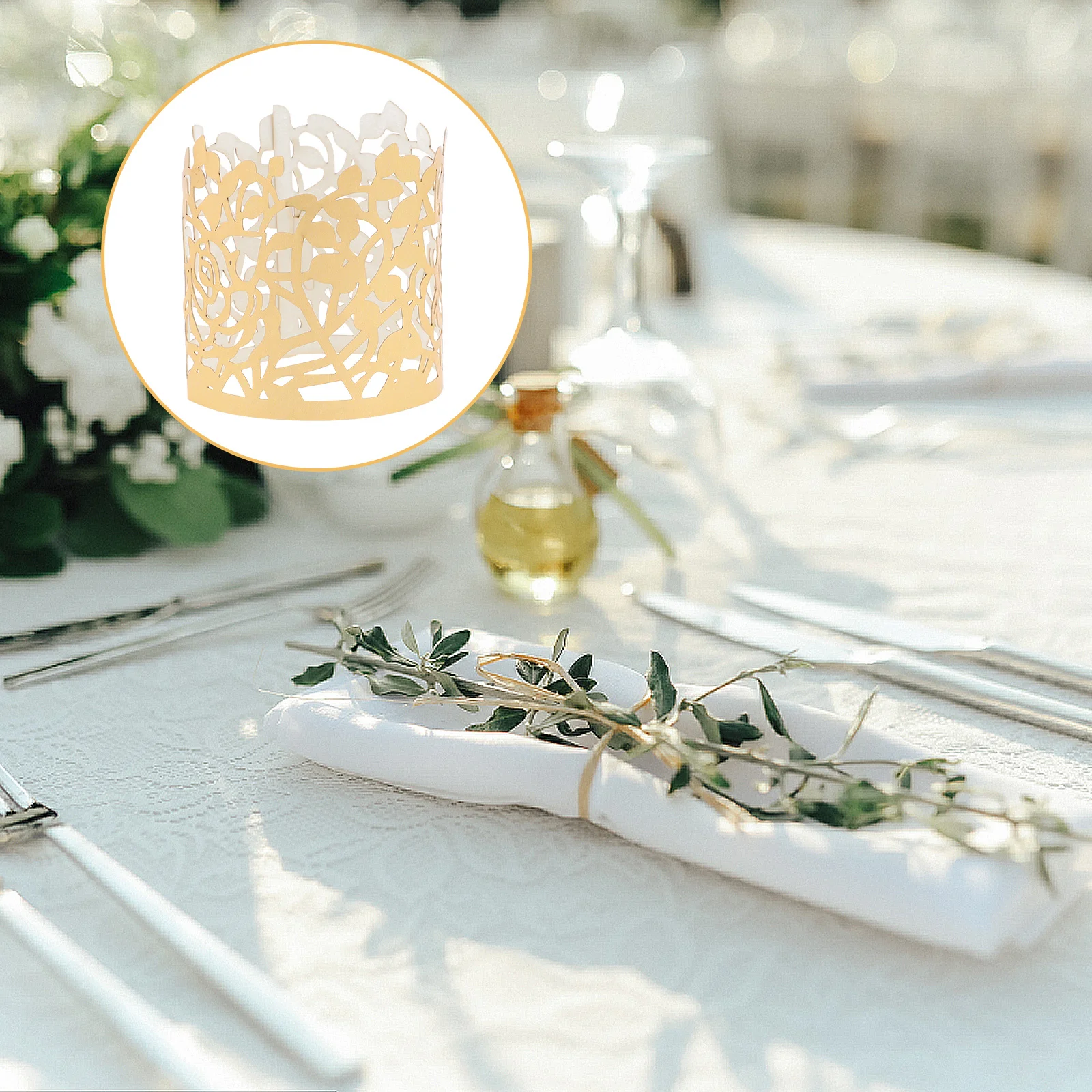 

50pcs Wedding Rose Rings Paper Napkin Buckles Christmas Table Decor Dining Napkin Holders Party Decoration Set