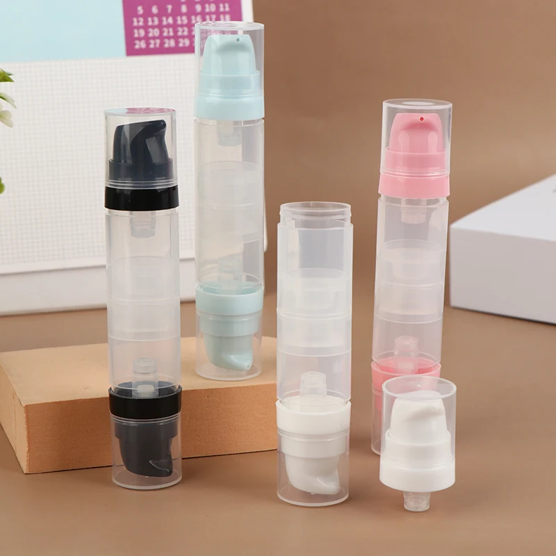 5ml + 5ml dupla cabeça imprensa a vácuo tipo spray/loção garrafa recarregável maquiagem cosméticos creme gel hidratantes recipiente líquido